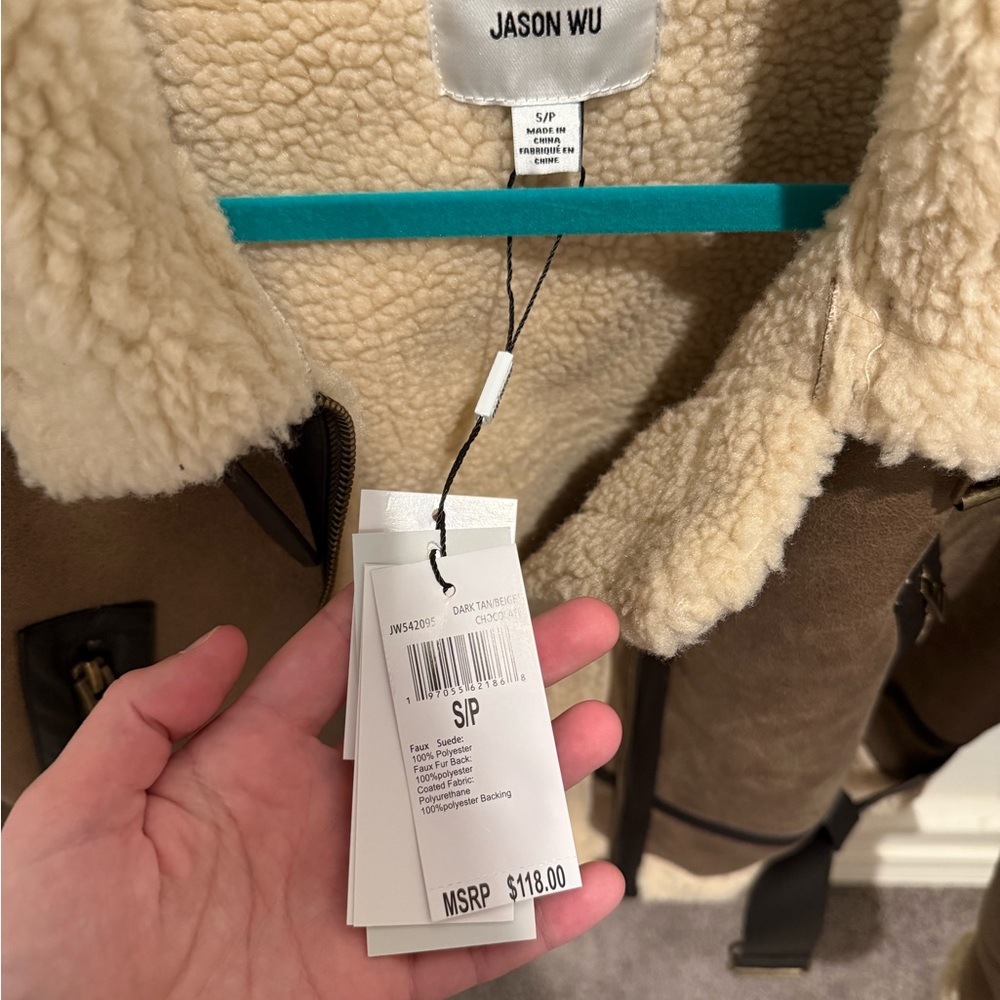 Jason Wu Tan and Cream Shearling Aviator Jacket - Picture 5 of 5